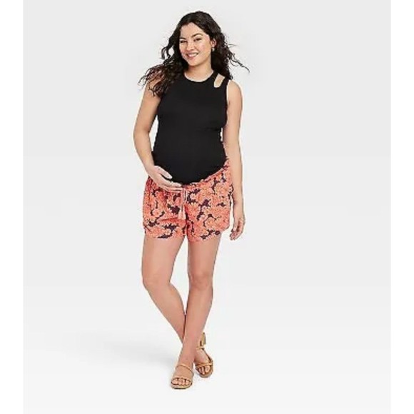 Isabel Maternity Drapey Knit Shorts Pink Floral - Picture 2 of 10